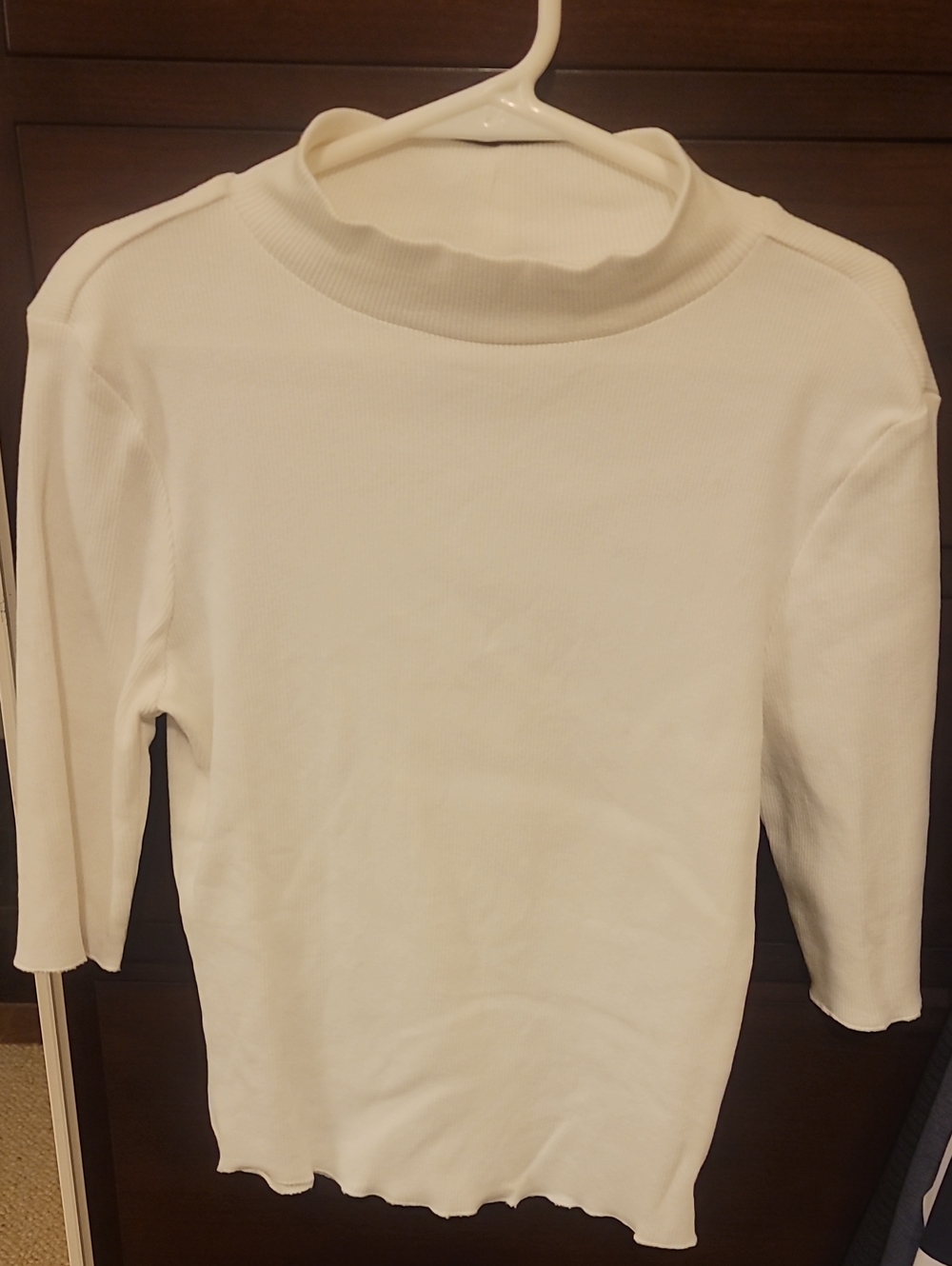 Zara White Mock Neck Ribbed 3/4 Sleeve Top Size Small